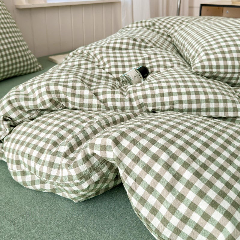 LifeTB Green Gingham Comforter Set Full Size Boho Plaid Checkered Pattern Comforter Geometric Grid Plaid Printed Bedding Comforter Set with 2 Pillowcases Fluffy Soft Gingham Bedding Set Full Size - Image 4